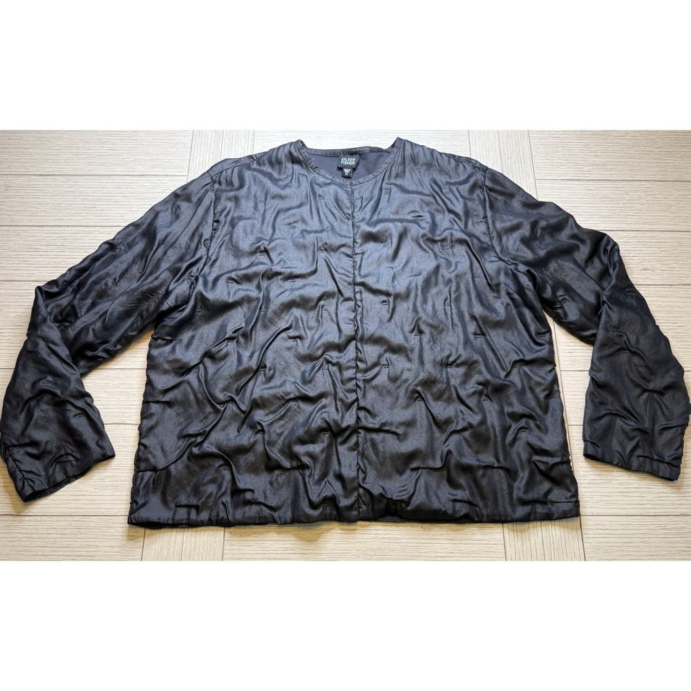 Eileen Fisher Sz M Black Double Layer Silk Tussah‎ Women's Jacket MSRP $218 Glam